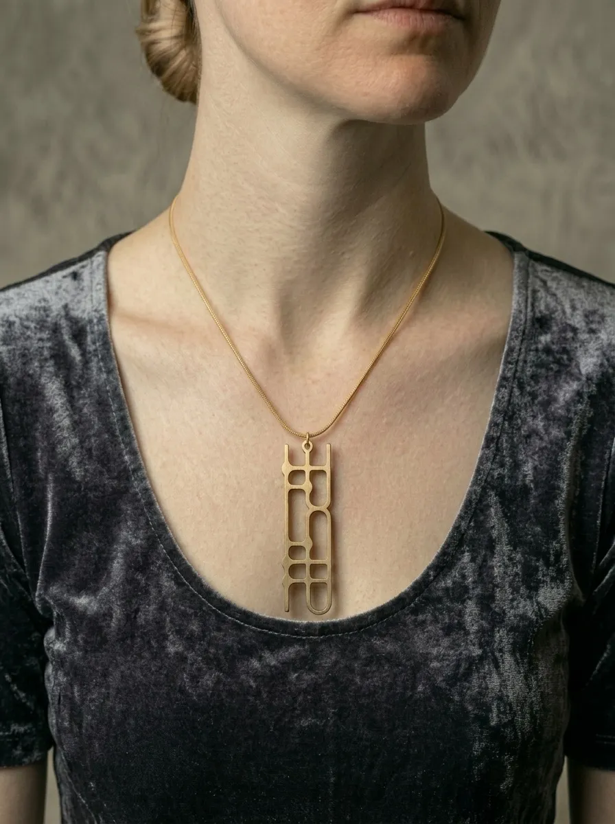 Quantum Necklace Mini worn, brass