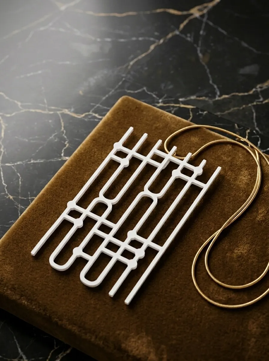 The Quantum Necklace in white, on velvet
